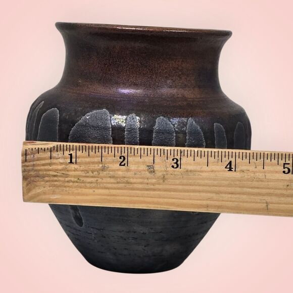 Vintage Raku Style Handmade Ceramic Brown Vase 5” Signed "Toy Hawaie" - Picture 10 of 10